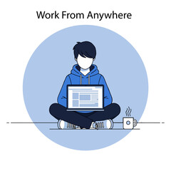 Young person working remotely on laptop from home