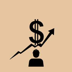 Construction worker income growth upward trend graphic