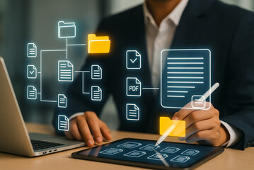 Digital Document and PDF Workflow Interface on Tablet and Laptop