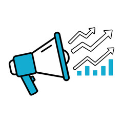 Marketing announcement with growing graph and megaphone icon