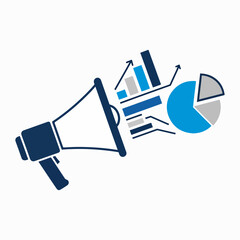 Announcing business growth data with a megaphone and charts