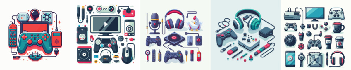 vector set of gamer accessories