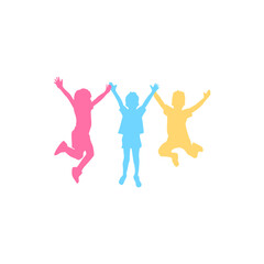 International friendship day with group kids jumping 