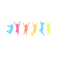 International friendship day with group kids jumping 