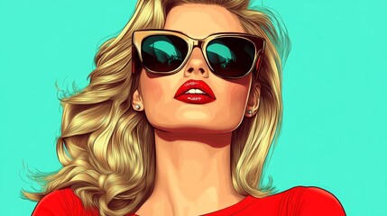 The summer poster features a fashionable woman wearing trendy sunglasses set against a retro style pop art background