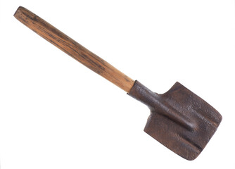 short rusty shovel isolated on white background