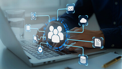 Secure data protection and network security systems. VPN connections and zero trust security. Man...