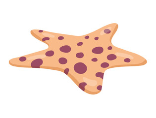 Pink starfish with polka dots. Sea creature in cartoon style isolated on white background. Vector illustration.