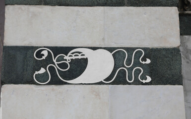 Symbol of the Rucellai famiyl in Church of SAINT MARIA NOVELLA in Florence City  in ITALY with a boat with sail inflated by wind