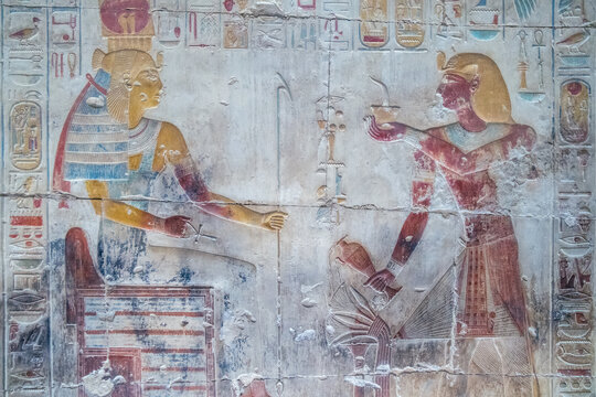 Seti I makes offering to Hathor, Temple of Seti I, Abydos, Egypt