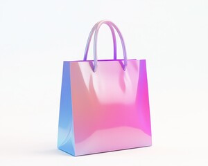 Isolated iridescent shopping bag with handles on a white background studio