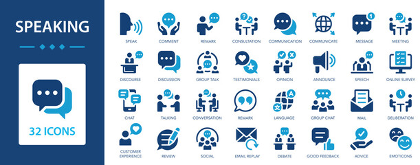 Speaking flat icons collection. Communication between people in society.