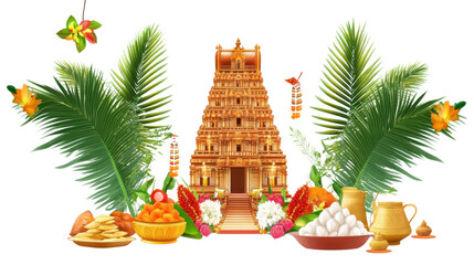 hindu temple on white background
