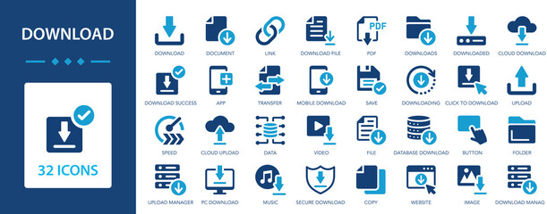 Download flat icons set. Button, document, formats, folder, website, save, drive.