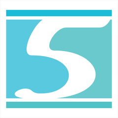 Modern, Abstract Number Five Design in Teal and Turquoise