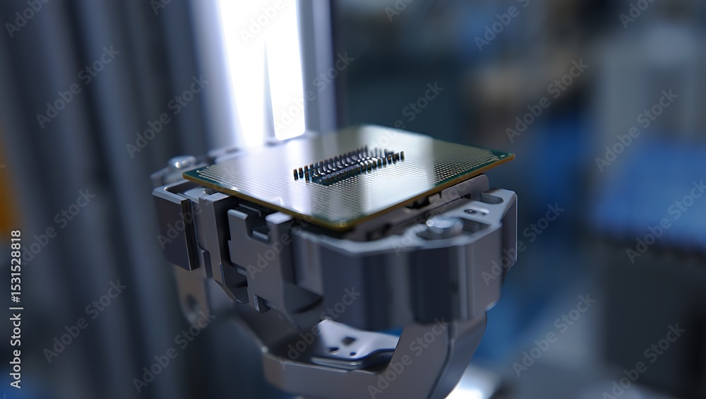 Poster high-precision microchip manufacturing a close-up view of the assembly process