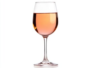 A glass of ros&eacute; wine on a white background in a well lit environment
