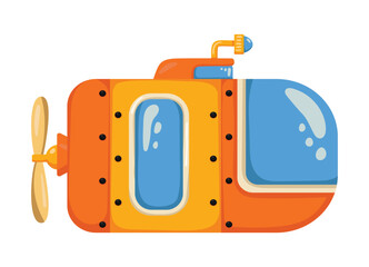 Bright bathyscaphe. Cute yellow submarine in cartoon style. Underwater transport. Vector illustration.