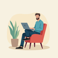 remote work, computer, businessman, laptop, business, person, technology, working, notebook, work, internet, men, handsome, smiling