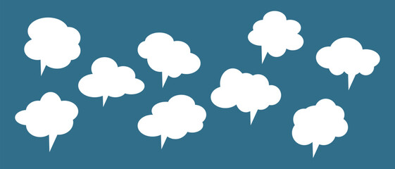 Set of speech bubbles Short Phrases. Cartoon Vector illustration. Isolated on transparent background. Hand draw style, dialog clouds.