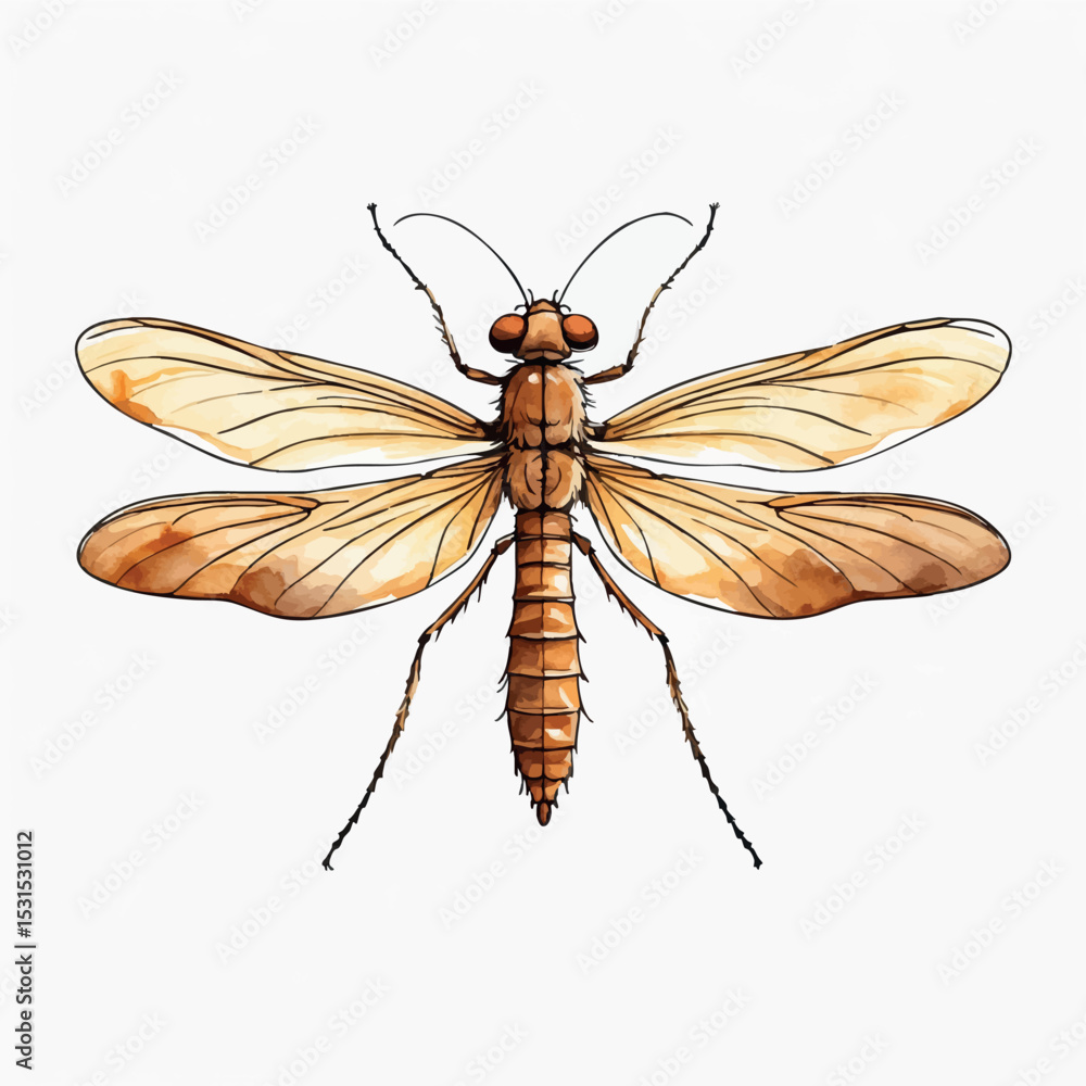 Aufkleber watercolor mayfly vector. airy insect with fragile structure and elegant linework.