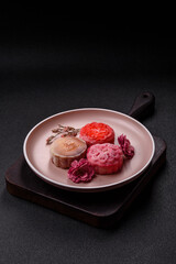 Chinese mooncake is an Asian sweet dessert. Asian mooncake as a background for your design