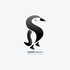 modern penguin logo design I abstract letter s shape, minimalist black and white animal symbol for branding and identity