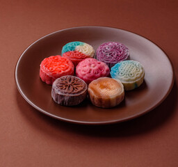Chinese mooncake is an Asian sweet dessert. Asian mooncake as a background for your design
