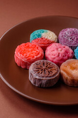 Chinese mooncake is an Asian sweet dessert. Asian mooncake as a background for your design