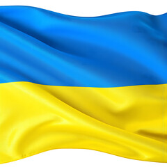 Ukrainian flag blue and yellow horizontal bicolor, fabric texture natural, soft movement subtle, studio lighting clean, isolated on transparent, stock photography quality, color separation crisp
