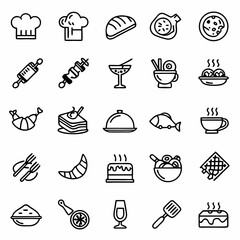 Food and drink icons vector set collection of restaurant menu cooking recipe and culinary design elements