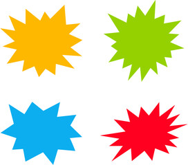Set of Colorful Starburst Shapes – Flat Vector Bursts in Yellow, Green, Blue, Red for Sale Tags, Labels, Stickers, Promo Signs, Advertising, and Marketing Graphics