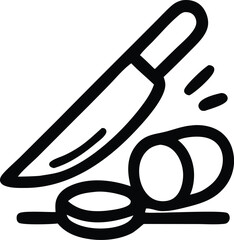 Outline Icon of a Chef's Knife Chopping Fresh Ingredients