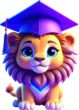 Le&oacute;n, dibujos animados, animal, ave, centros, vector, alumna, graduado, educaci&oacute;n, acto de graduaci&oacute;n