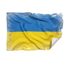 War, tattered, torn Ukrainian flag blue and yellow horizontal bicolor, fabric texture natural, soft movement subtle, studio lighting clean, isolated on transparent