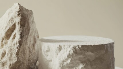 Stone Display Podium for Showcasing Cosmetic Products and Branding Concepts