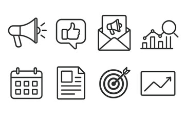 Marketing Icons Collection. Line style icons for marketing and promotion: megaphone, social media, email campaign, analytics,