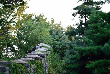 Seoul City Wall in Namsan hill park, old fortress protecting Seoul, capital of South Korea