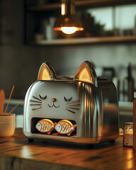 Cute Cat Toaster with Fish Toast - Playful Kitchen Appliance