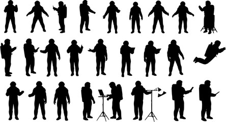Fototapeta premium Astronaut silhouettes set, large pack of vector silhouette design, isolated white background 