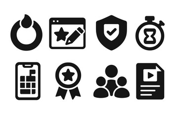 Personalized Learning Icons. Solid style icons of personalized learning journeys: education streak ring, course feedback icon,