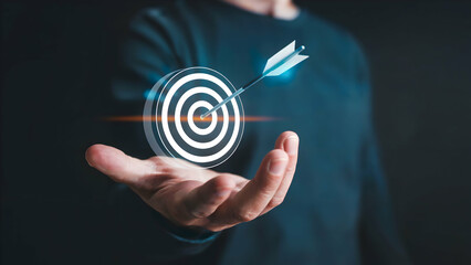 Achieve Business Success Target Goal Arrow Hand Concept