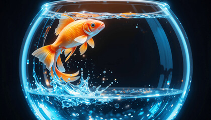 Close Up of Goldfish in Round Tank with Low Water &ndash; Conceptual Animal Care and Confinement Image
