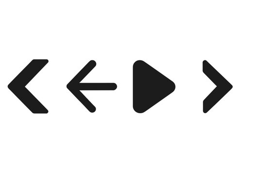 Minimal Back Icons. Solid style icons of minimal and modern back variants: geometric arrow left, bold line arrow, rounded triangle