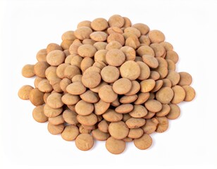 Brown Lentils on Isolated White Background – Classic Earthy Legumes with Matte Finish and Full Depth of Field