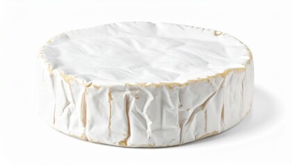 Camembert Cheese on Isolated White Background – Earthy French Brie Relative with Rustic Packaging and Natural Detail