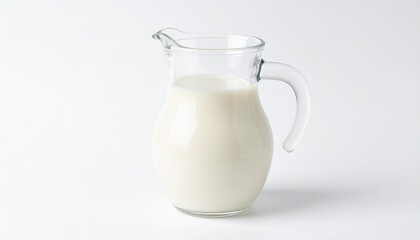 Buffalo Milk in Glass Pitcher on Isolated White Background – High-Fat Dairy with Velvety Surface and Professional Depth of Field