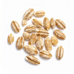 Barley Grains on Isolated White Background – Rustic Cereal with Coarse Texture and Soft Shadow Effect