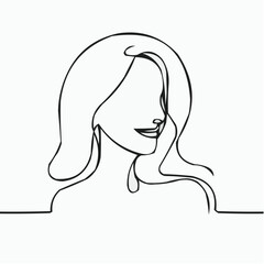 Woman outline illustration with flowing hair and a smiling expression  