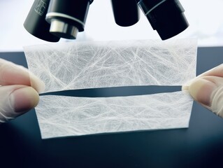 A close-up view of a microscope focusing on the intricate, vein-like patterns of a leaf's surface, highlighting detailed botanical structure